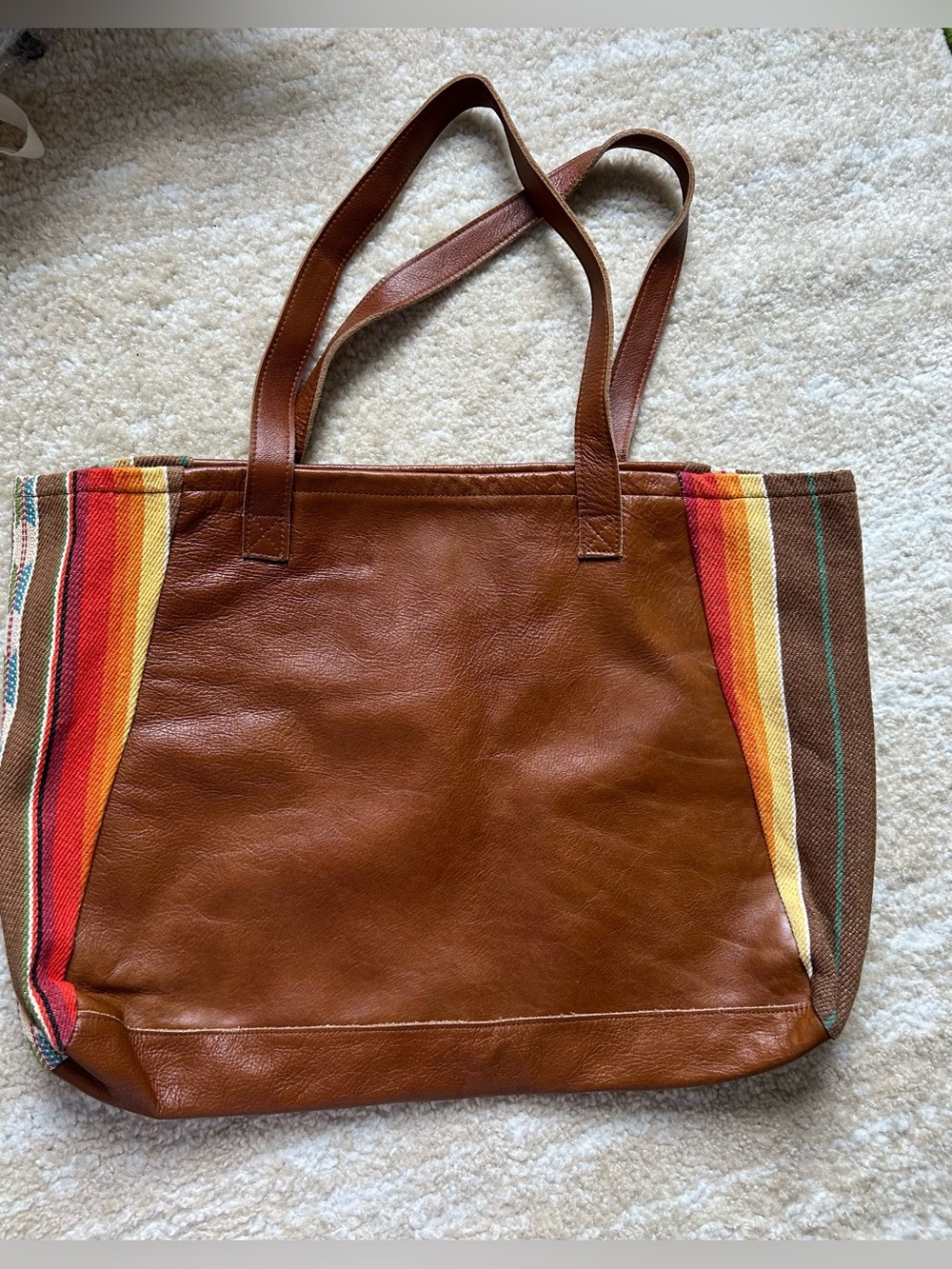 Vaalbara Leather Tote Bag Brown Serape Stripe Southwestern Shoulder Bag Large